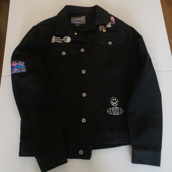 Brooklyn Cloth Have a Nice Trip Patch Black Denim Jacket Joshua Tree Mens Medium - Picture 2 of 11